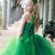 Green Flower Girl Wedding Tutu Emerald Kelly Hunter Green and Satin Fabric Lace-Up Top for Weddings, Bridal, Special Occasions