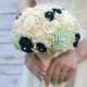 Hand Dyed Pastel Mint Green & Navy Everlasting Bride's Bouquet - Sola Wood, Lace Flowers, Baby's Breath - Alternative Wedding Bouquet
