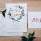 floral wreath bohemian wedding invitation // THE OLIVE // olive green and orange hand drawn woodland leaf wreath // DEPOSIT