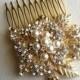 Gold hair Comb, winter wedding, wedding hair comb, vintage bridal comb, leaves foliage, crystal rhinestone hair accessories pearl GOLD LEAF