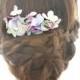Bridal Hair Accessory, purple hydrangea with silver butterfly, Bridal Hair comb hairpiece flower, Rustic Vintage outdoor wedding woodland