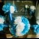 17 Piece Malibu Blue White Rose Bridal Bouquet Wedding Bouquet Set, Malibu Blue White Bouquet, Turquoise White Bouquet, Malibu Blue Wedding