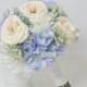 Blue Hydrangea Bouquet with Blush Garden Roses and Dusty Miller, Blue Bouquet, Blue and Blush, Wedding Bouquet, Silk Wedding Bouquet