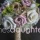 Burlap Bouquet Burlap, Pink Lavender Fabric, Lace and Tulle BrideWedding Bouquet