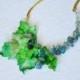 Felt Necklace with natural stones Fluorite, ELF CROWN , Rustic Flower Hair Wreath, green, Felted Necklace ,choker Necklace, Ready to Ship