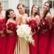 Bridesmaids In Floor Length Red Dresses