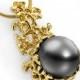 CORAL 14K Gold Black Tahitian Pearl Pendant Necklace, Gold Pearl Necklace Wedding, Black Pearl Pendant, Tahitian Pearl Necklace
