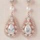 Rose Gold Earrings, Crystal Wedding earrings, Bridal Jewelry, Long Crystal Wedding Earrings, Swarovski, Adison Bridal Earrings