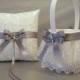 Silver Gray Wedding Bridal, Flower Girl Basket and Ring Bearer Pillow Set on Ivory or White ~ Double Loop Bow & Hearts Charm ~ Allison Line