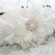 White Chiffon Flower Bridal Clutch - Pearl Brooch Wedding Clutch - Bridesmaid gifts - Cream Satin Wedding Bag