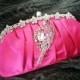 Pink Satin Rhinestones Parrot Clutch - Crystal Parrot Wedding Bag - Formal Party Clutch - Bridal and Bridesmaids Purses
