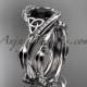 14kt white gold celtic trinity knot engagement set, wedding ring with Black Diamond center stone CT764S