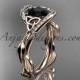14kt rose gold celtic trinity knot engagement ring , wedding ring with Black Diamond center stone CT764