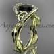 14kt yellow gold celtic trinity knot engagement ring , wedding ring with Black Diamond center stone CT764