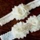 SALE Wedding garter, Ivory and blue garter set, Bridal garter, Vintage Wedding