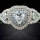 Three Stone Aquamarine Heart Platinum Engagement Ring with Diamond Double Halo - March Birthstone - LS1346