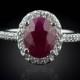 Ruby Engagement Ring with Oval White Sapphire Halo - LS868
