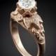 Diamond Lotus Flower Engagement Ring in 14kt Rose Gold - Milgrain Detail - LS1245