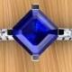Asscher Blue Sapphire Engagement Ring, Modern Melee Setting, 14k Gold or Palladium - Free Gift Wrapping