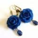 Blue Rose Drop Earrings, Royal Blue flower drop earrings, Blue jewelry, Blue Rose Wedding Earrings, Blue Bridesmaid Jewelry, Bridal Flowers