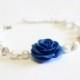 Royal Blue Rose and Pearls Bracelet, Bracelet , Blue Bridesmaid Jewelry, Rose Jewelry, Summer Jewelry, Bridal Flowers, Bridesmaid Bracelet
