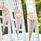 Paper Cones Wedding, Rustic Wedding, Pew Decoration, Bridal Shower,  Treats Petals Paper Cone, Lace Wedding Decor