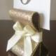 Table Number Holders - Wedding Decor - Ten (10) with Golden Glitter & Ivory Satin Ribbon - Customize Your Colors