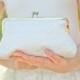 White Bridal Wedding Clutch Purse Lace Satin Something Blue Large Size purse Ready to Ship Made in England UK