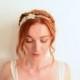Off white bridal headband lace appliqué & Swarovski pearls embroided