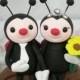 Wedding Cake Topper--Red Wing Ladybug Love HAND HOLD HAND with Sweet Log and Grass Base-customise