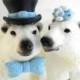 Polar Bear Wedding Cake Topper, Arctic, Winter, Snow, Custom Color flowers, hat and bowtie