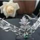Bridal Wedding Large Headpiece, Handmade Leaf Crown Sterling Silver, Woodland Bridal Tiara, OOAK Circlet, Gemstone Wedding Headpiece