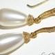 Ivory Teardrop Pearl Earrings Swarovski Bridal Pearl Earrings Vermeil Gold CZ Pearl Wedding Jewelry Dangle Earrings Bridal Pearl Jewelry