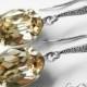 Champagne Light Silk Earrings, Swarovski Rhinestone, Light Silk Oval Earrings, Sterling Silver CZ Crystal Earrings, Wedding Crystal Jewelry