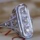 Antique Diamond Engagement Ring 18k White Gold Art Deco Art Nouveau Filigree Shield Setting Wedding Ring