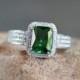 Emerald & Diamond Halo Engagement Ring 3 row pave side 3ct 9x7mm 14k 18k White Yellow Rose Gold-Platinum-Custom made-Wedding-Anniversary