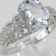 Diamond and Aquamarine Engagement Ring Promise Ring Aqua White Gold Size 6.5 March Birthstone