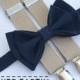 Bow Tie and Suspenders -- Navy Bow Tie & Tan Suspenders -- Ring Bearer Outfit -- Boys Wedding Outfit
