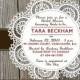 Fall Bridal Shower Invitation Rustic Couples Shower Invite I Do BBQ Invitation Rustic Wood Lace Doily, Any Event, ANY COLORS