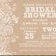 Bridal Shower Invitation Rustic Kraft Damask Lace Shabby Chic Rustic Bridal Shower Bridal Brunch Birthday Invitation, Any Event