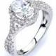 Oval CZ Halo Engagement Ring - Twisted Split Shank Wedding Cubic Zirconia Silver Rhodium