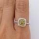 1.21 Carat Cushion Cut Natural Yellow Diamond Engagement Ring - Color Changing Chameleon Diamond 14K White Gold Halo Wedding