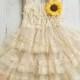Rustic Flower Girl Dress ,Sunflower dress, Country flower girl dress, Girls dress, Flower girl lace dress, Baby dress,Sunflower burlap dress