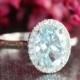Halo Diamond and Aquamarine Engagement Ring in 14k White Gold 9x7mm Oval Aqua Ring (Bridal Wedding Ring Set Available)