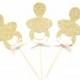 12 Gold Glitter Baby Pacifier Cupcake Toppers - Baby dummy cupcake toppers, Baby Girl cupcake toppers, Baby shower cupcake toppers