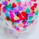 Set of 6 Clear Heart Confetti-Filled Balloons / choose your colors / Biodegradable Latex Balloons