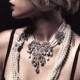 Wedding jewelry, OOAK Bridal bib necklace, vintage inspired pearl necklace, rhinestone Victorian bridal necklace