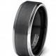 Mens Wedding Band 8mm Black Tungsten Rings Brushed Matte Finish Two Tone Beveled Edge Comfort Fit Tungsten Carbide Ring