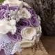 Rustic Refined Bridal Wedding Bouquet in Burlap Fresco Purple