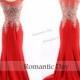 Luxury Scoop Appliques Sweep Train Chiffon Fishtail Mermaid Evening Dresses 2015/Elegant Sexy Evening Gown/Custom Made 0420
